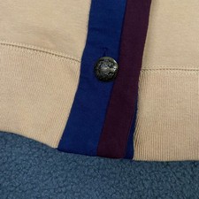 Ralph Lauren Cardigan Women Medium Tan Navy Burgundy Shawl Collar Varsity Preppy