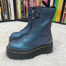 DR MARTENS JETTA HI MAX METALLIC BLUE PLATFORM BOOTS SIZE 5