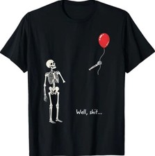 Well Skeleton Holding Balloon Gothic Halloween T-Shirt new