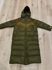 Nike Long Parka Jacket Women s Size M Olive Green Down Full Zipped Pockets