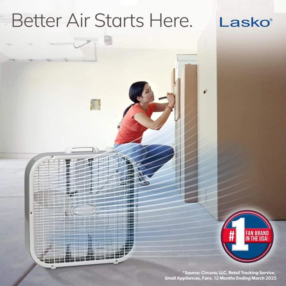 Lasko 20 pulgadas. Ventilador de caja de 3 velocidades con tecnología Save Smart, 1820 CFM y asa de transporte Foto 2 de 4