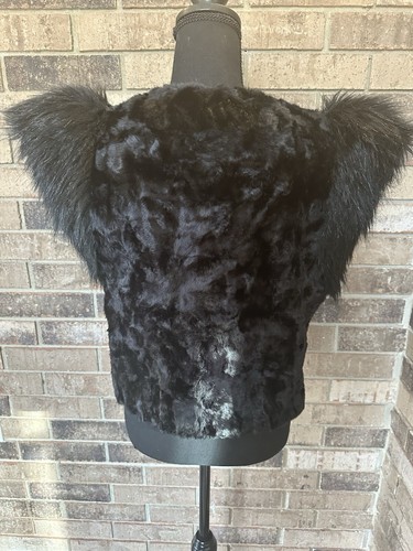 Neiman Marcus Skaist Taylor Faux Fur Vest Black Snap Button Pockets Lined Large - Picture 3 of 4