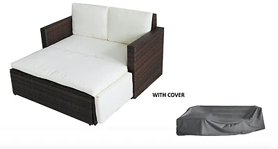 EVRE Brown 2 Seat Rattan Garden Furniture Patio Outdoor Sofa Set + Weather Cover