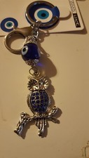 NEW Evil Eye Owl Key Chain Lucky Blue Crystal Keyring Keychain FROM GREECE NEW