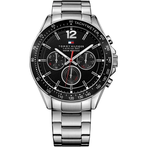 NEW TOMMY HILFIGER TH1791104 MENS WATCH STEEL SILVER BRACELET BLACK DIAL GENUINE - Picture 1 of 6