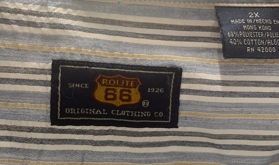 Camisa para hombre Route 66 abotonada manga corta rayas azules Seersucker talla 2X Foto 4 de 4