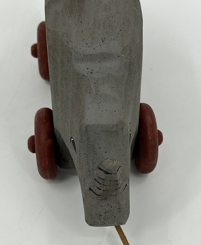 Vintage Millwood Toys Rhino Rhinoceros with Birds on Back Pull Toy Carved Wood - Picture 9 of 10