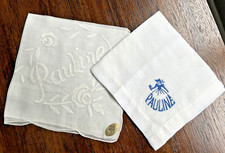 Vintage Handkerchief Hankies "PAULINE" Embroidery Linen Personalized Set of 2