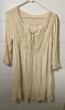Indigo Rose Dress Women Sz L Cream Boho Festival Crochet Lace Peasant Coverup