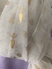 New 21X59" White Metallic Gold Swirls Open Arm Lady RECTANGULAR SCARF Chiffon