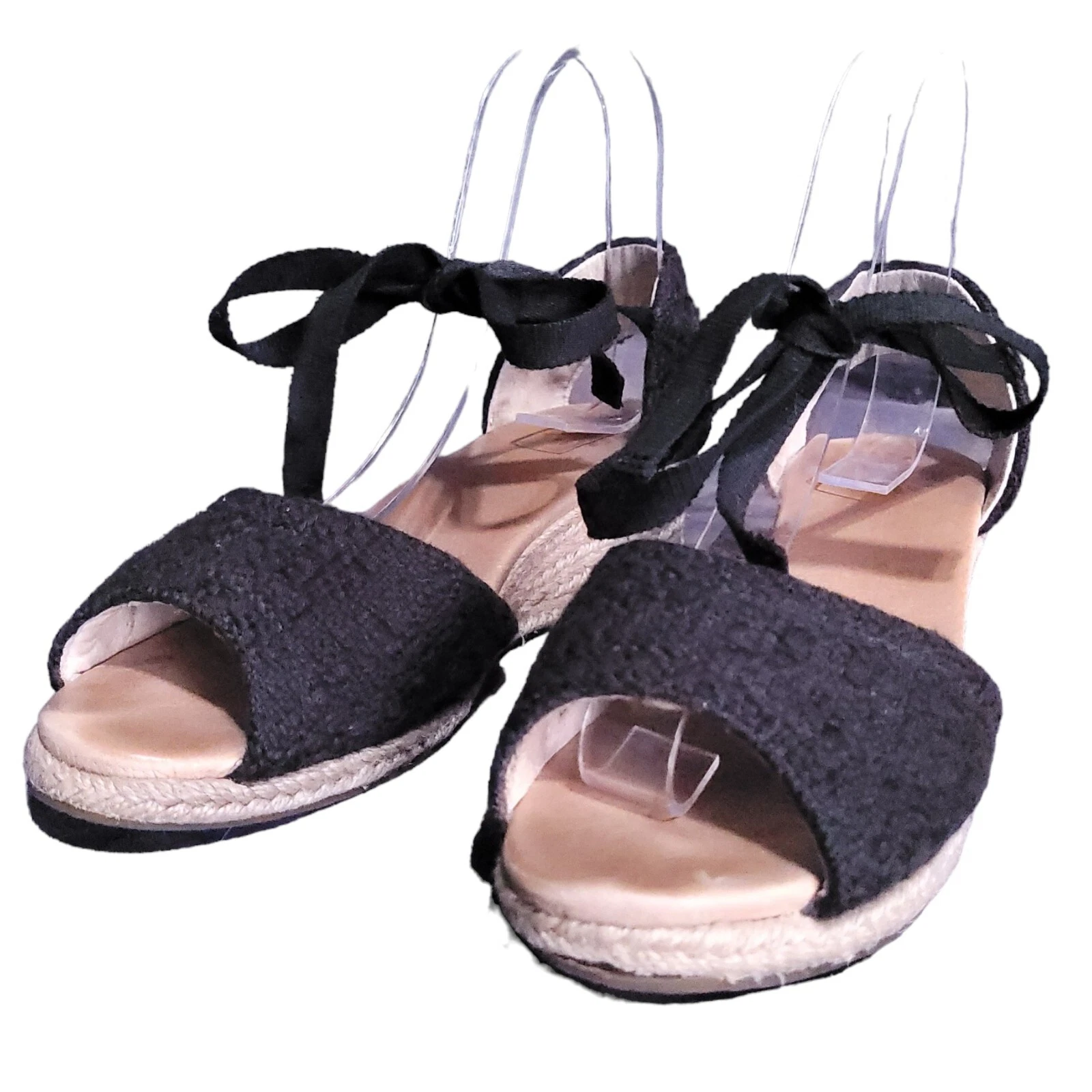 UGG Espadrillas Sandali Zeppa Donna Delmar Taglia 7 Nero Fiocco Cravatta