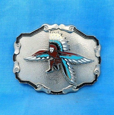 Eagle Dancer Belt Buckle Inlay Southwestern Native American Style Vtg FHC.BMW306