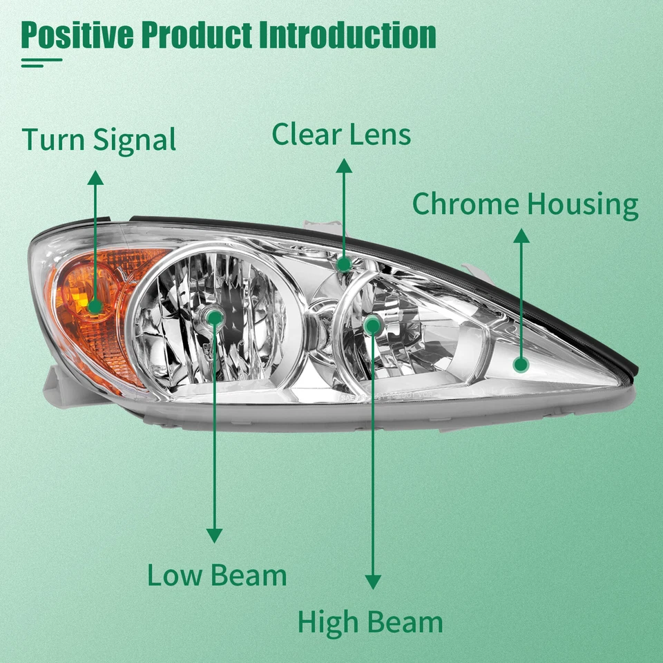 Fits 2002-2004 Toyota Camry Replacement Headlights Assembly Pair Chrome Housing - Image 2 of 4
