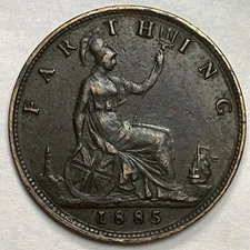 1885 Great Britain Farthing Extremely Fine XF Coin #16224