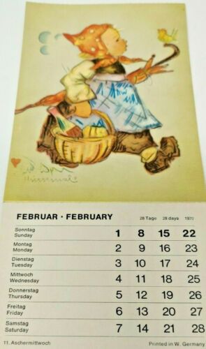 Postal Hummel #810 Fink sin usar febrero 1970 calendario  - Imagen 1 de 2