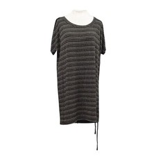 Dolce & Gabbana Metallic Stripe Cinchable T-Shirt Dress in Silver/Black Size 38
