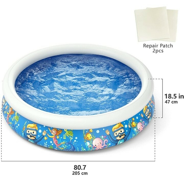 6.5ft x 18.5in Round Inflatable Ring Kiddie Pool, White Diver Fish Coral Reef