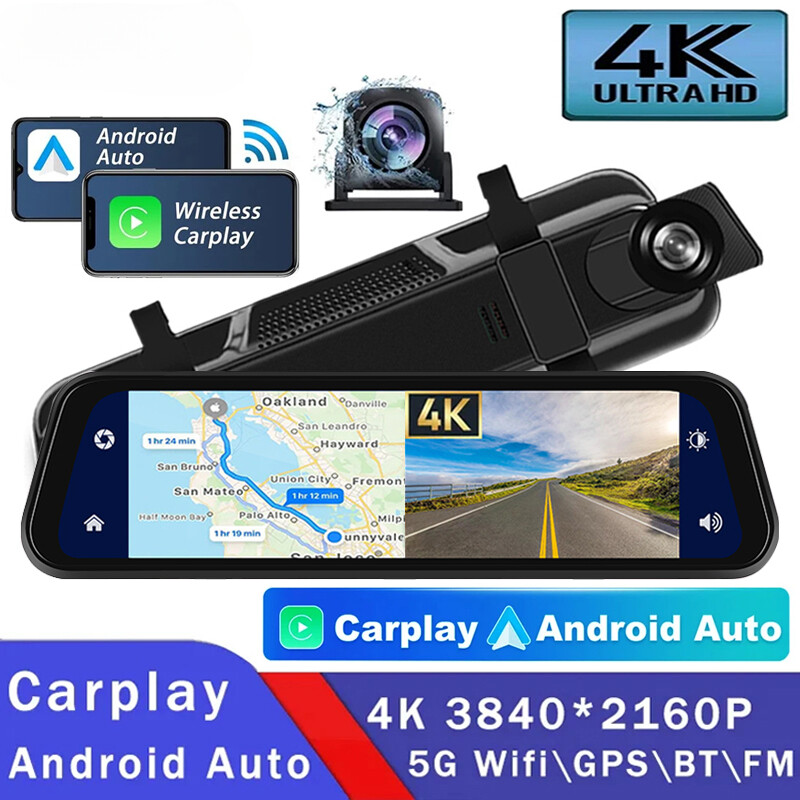4K Dash Cam with CarPlay Android WiFi Rearview Mirror DVR-image