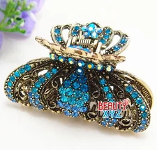 New Blue Rhinestone Imperial crown design high quality metal Hair Claws Clip