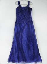 Alex Evenings Dress Womens 12 Purple Pleated Mesh Evening Gown Formal Maxi Long