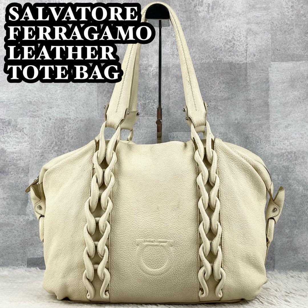 Salvatore Ferragamo Tote Bag Woven A4 Leather White women's