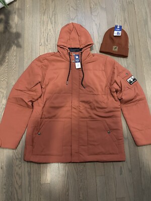 BRONCO Down XL Jacket Mars Red & BRONCO Leather Patch Knit Beanie w/tags