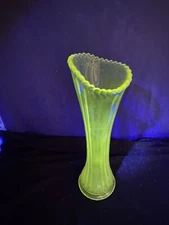 Manganese Clear Glass Swung Vase 13” Inch Beaded Panel Unmarked