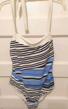 Nwts Swimsuits For All Women's Size 16 One Piece Blue  White Striped Swimsuit
