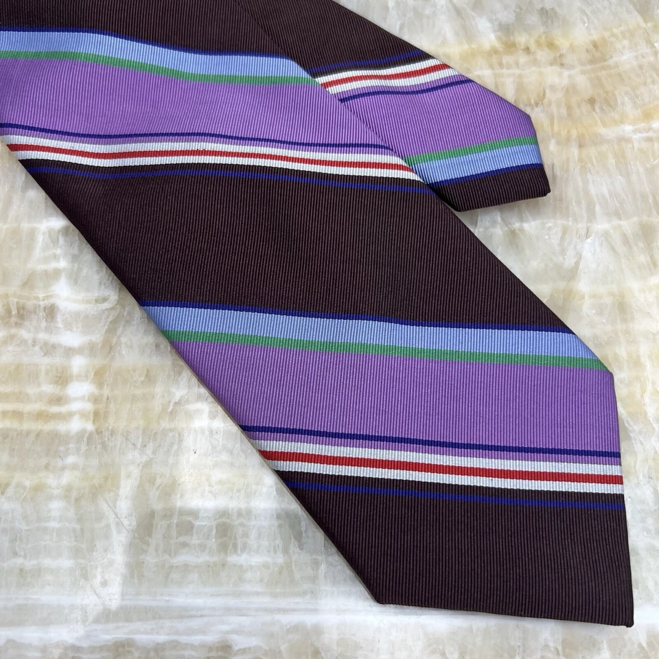 Peter Miller Ручной Склад Коричневый Лавандовый Разноцветный Полосатый Галстук Ручной Работы Шелк - Изображение 2 из 4