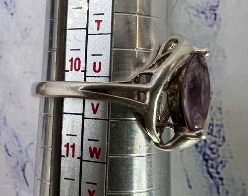 Vintage Avon 925 Sterling Silver Marquise Cut Amethyst Art Deco Ring Size 10.25 - Picture 12 of 15