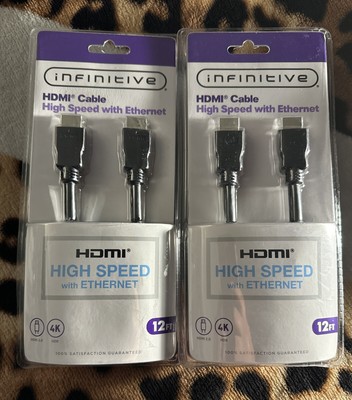Lot Of 2 Infinitive 12 Ft 4k  High Speed HDMI Cable, With Ethernet New