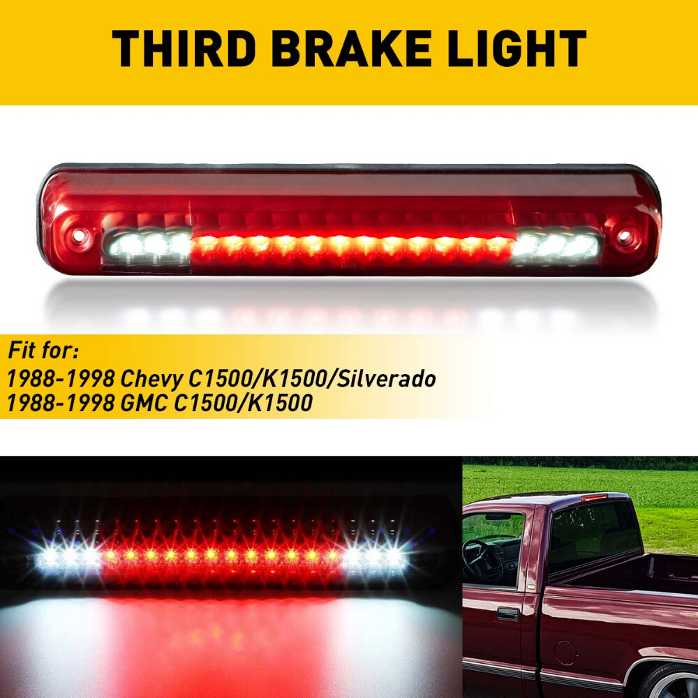 Troisième Feu Stop Pour Chevrolet Silverado 1988-1998/Chevrolet C10 C/K 1500 2500 3500/1988-1998 GMC C/K 1500 2500/1988-1998 GMC Sierra LED Feu Arrière (chrome + Lentille Rouge