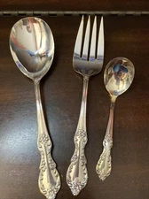 WM Rogers Mfg Co Extra Plate Rose Serving Spoon and Fork Lot of 3 