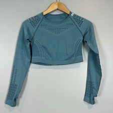Gymshark Flawless Knit Long Sleeve Crop Top Sea Blue Size Medium