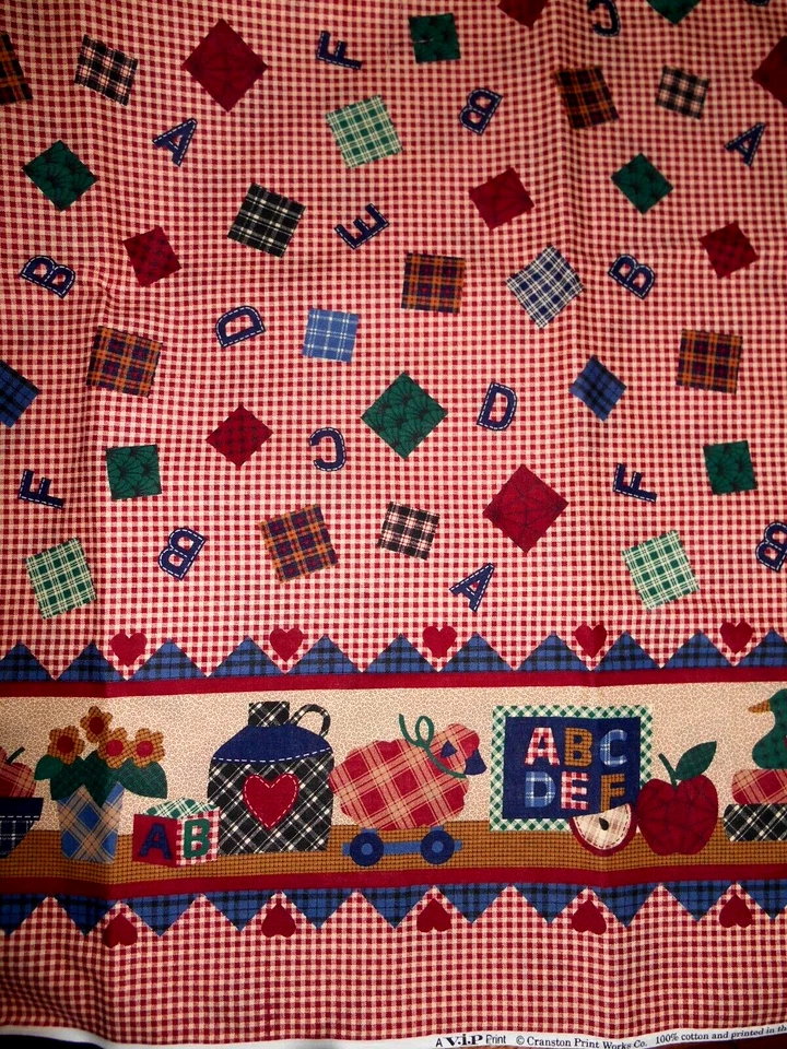 Primitive Country School House Gingham ABC Cranston Border Cotton Fabric 3 Yards - Image 3 of 4