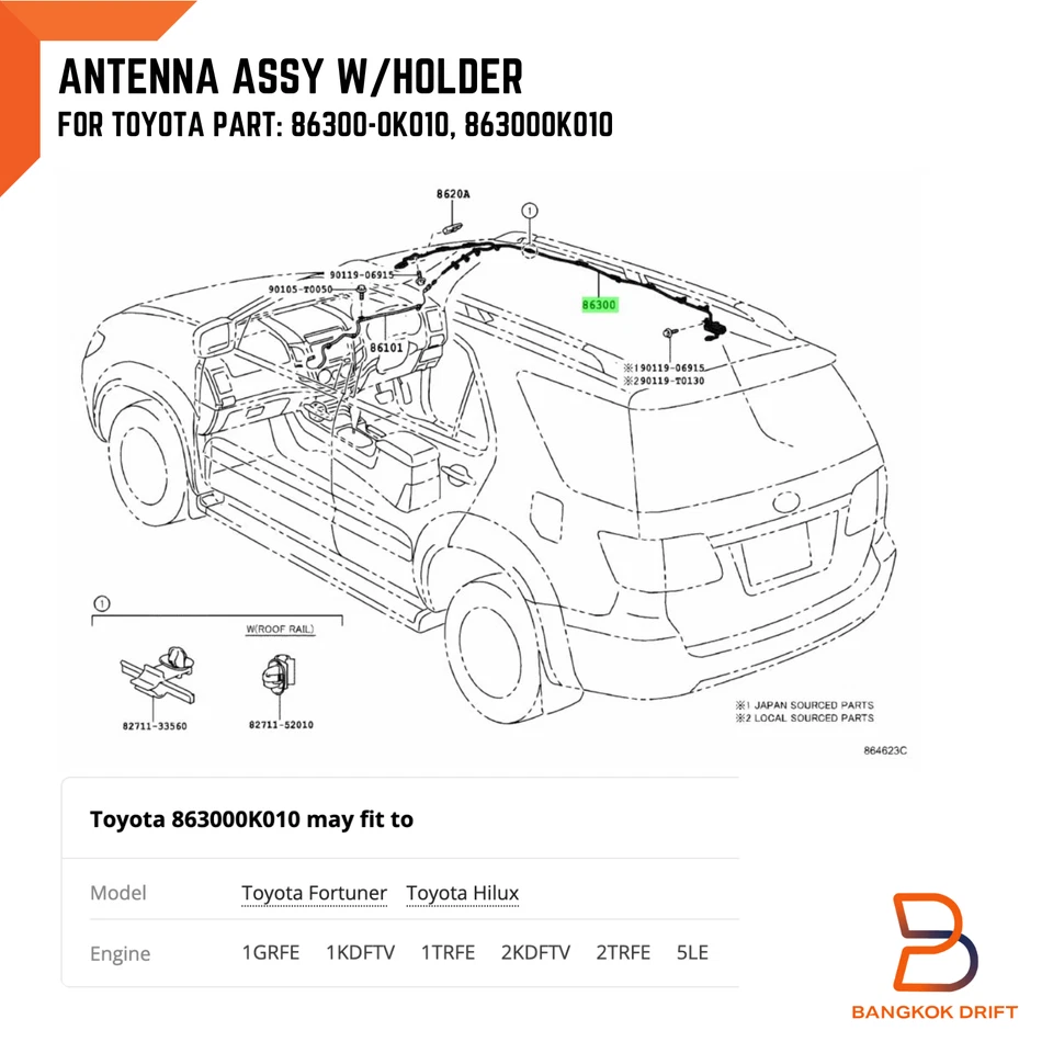AM FM Side Aerial Pillar Mast Antenna for Toyota Hilux Vigo 05-11 MK6 Fortuner - Image 2 of 4