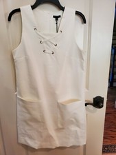 WHOWHATWEAR Ivory Stretch Dress with Lace Up Detail - Size M