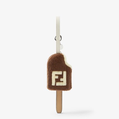 ❤️ FENDI Ice Cream Shaped Bag Charm Brown Mink Fur FF Inlay