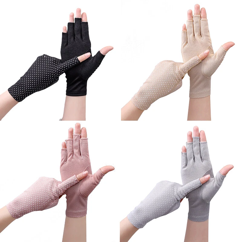 Women Fingerless Sun Protection Gloves Half Finger Sunscreen Anti-UV Soft Gloves - Image 4 of 4
