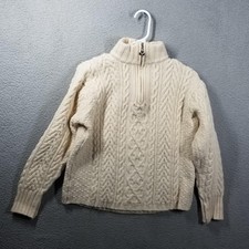 Aran Crafts Sweater Kids Medium White Merino Wool 1/4 Zip Mock Neck Knit Irish