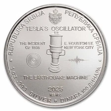 2025 Serbia 1 oz Silver 100 Dinar Tesla: The Earthquake Machine