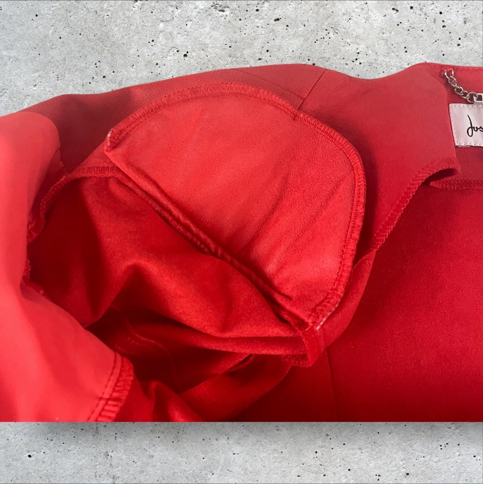 Joseph Ribkoff Jacket Womens Small Red Faux Leather Minimalist Quiet Luxury F135 - Image 3 of 4