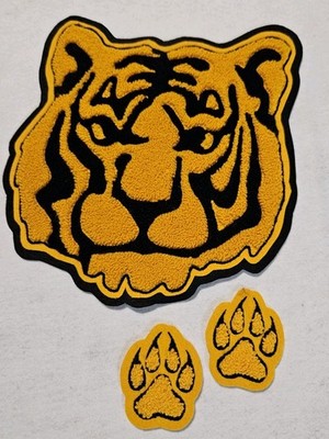 Lion Or Tiger With 2 Free Paws Mascot Patch Gold & Black On Black Felt 8.5X8 