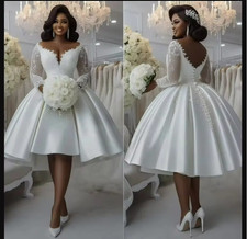 Sheer Neck Lace Appliques Short Wedding Dress Vestidos De Novia Long Sleeves