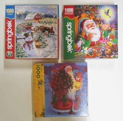 3 Springbok Christmas Theme Puzzles 1000 pc Santa St Nicholas Snowman COMPLETE