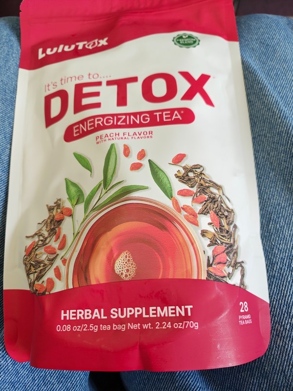 LuluTox Detox Energizing Tea Peach Flavor, 28 Servings Best by 2/2028