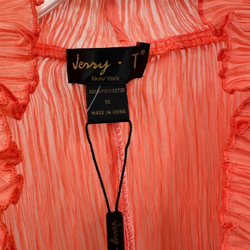 Cárdigan Jerry T Mujeres Boho Volantes Botón Talla 1X Artístico Plisado Acuarela Elastizado Foto 3 de 4