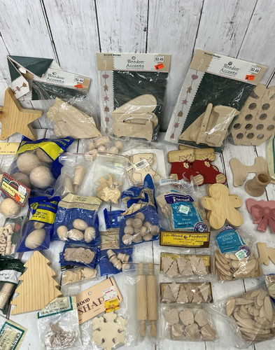 Wood Craft Wooden Crafters Supplies Lot Ornaments Eggs Tree Stocking Balls +