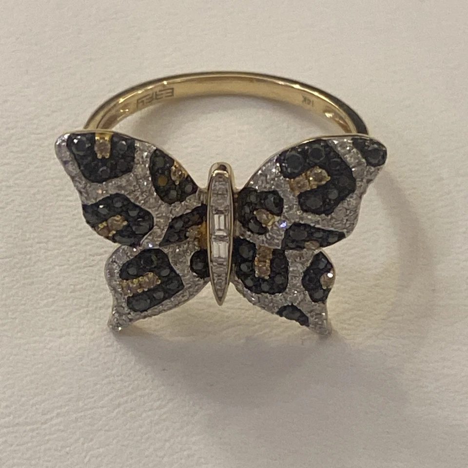 Anillo mariposa diamantes blancos, negros y marrones Effy 0,72 CTW - oro blanco de 14K Foto 2 de 4