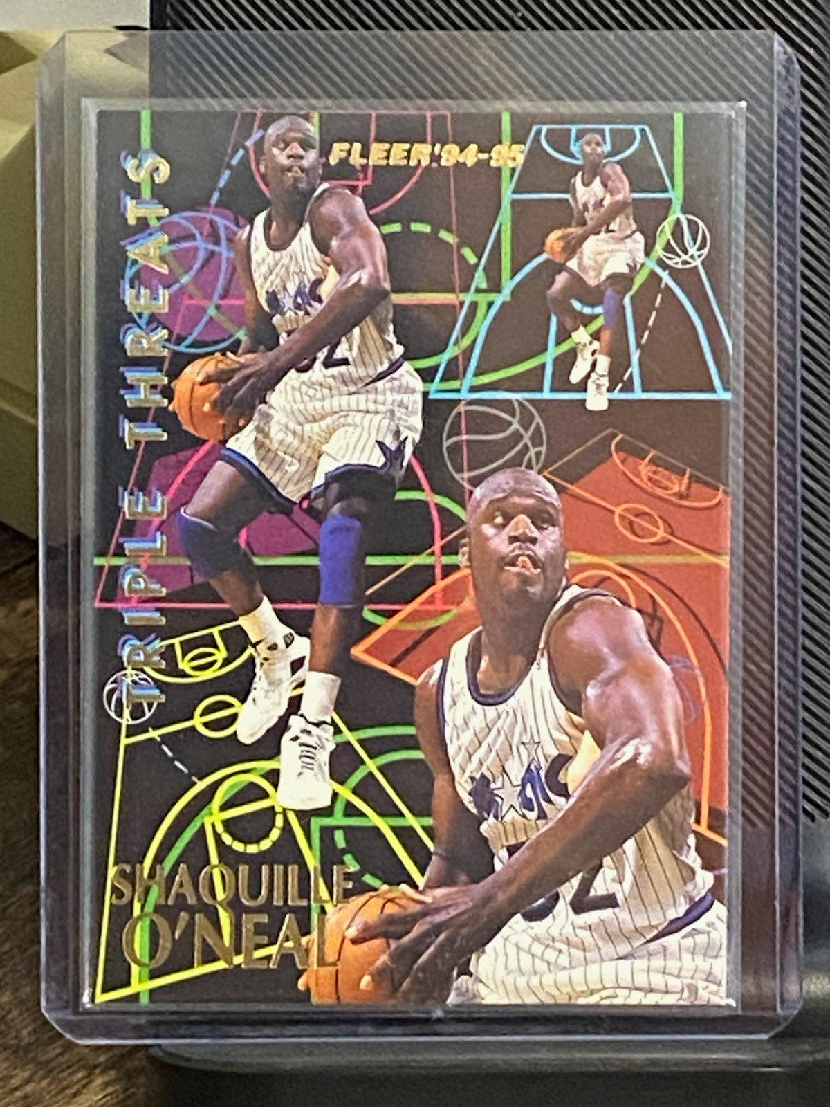 1994-95 Fleer Triple Threats Insert Shaquille O'Neal #7 Orlando Magic
